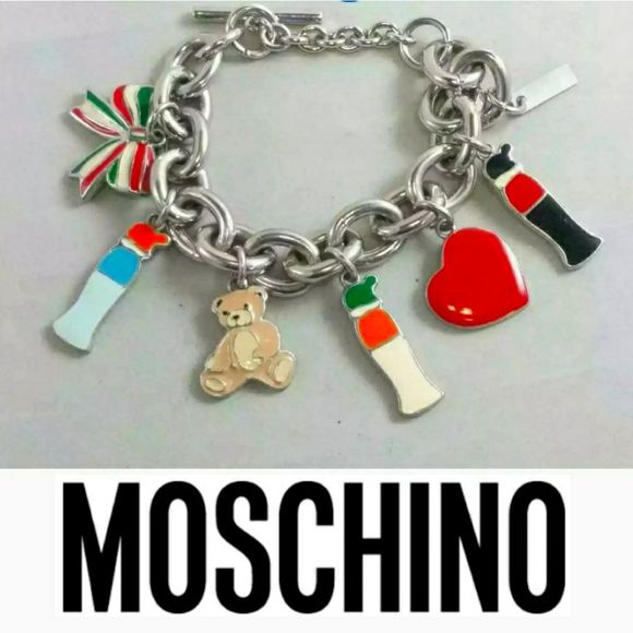 🎀Clearance🎀 VINTAGE MOSCHINO Signed silver charm bracelet 8.7" - Picture 9 of 12